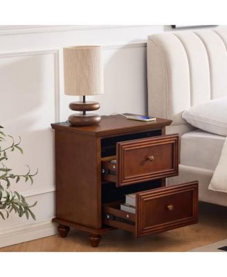 22.9"W Mid Century 2 Drawers Nightstand with USB Charging Station