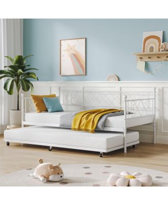 Daybed with Pull-Out Trundle, Steel Slats Support, Space-Saving Sofa Bed for Living Room and Guest Room