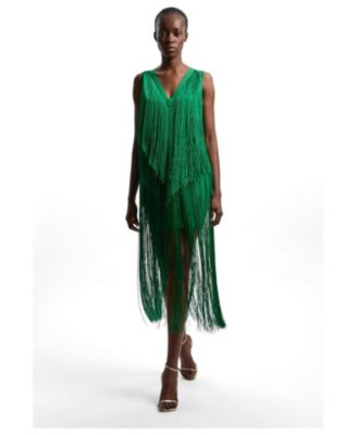 Women's Fringe Bandage V-Neck Midi Dress