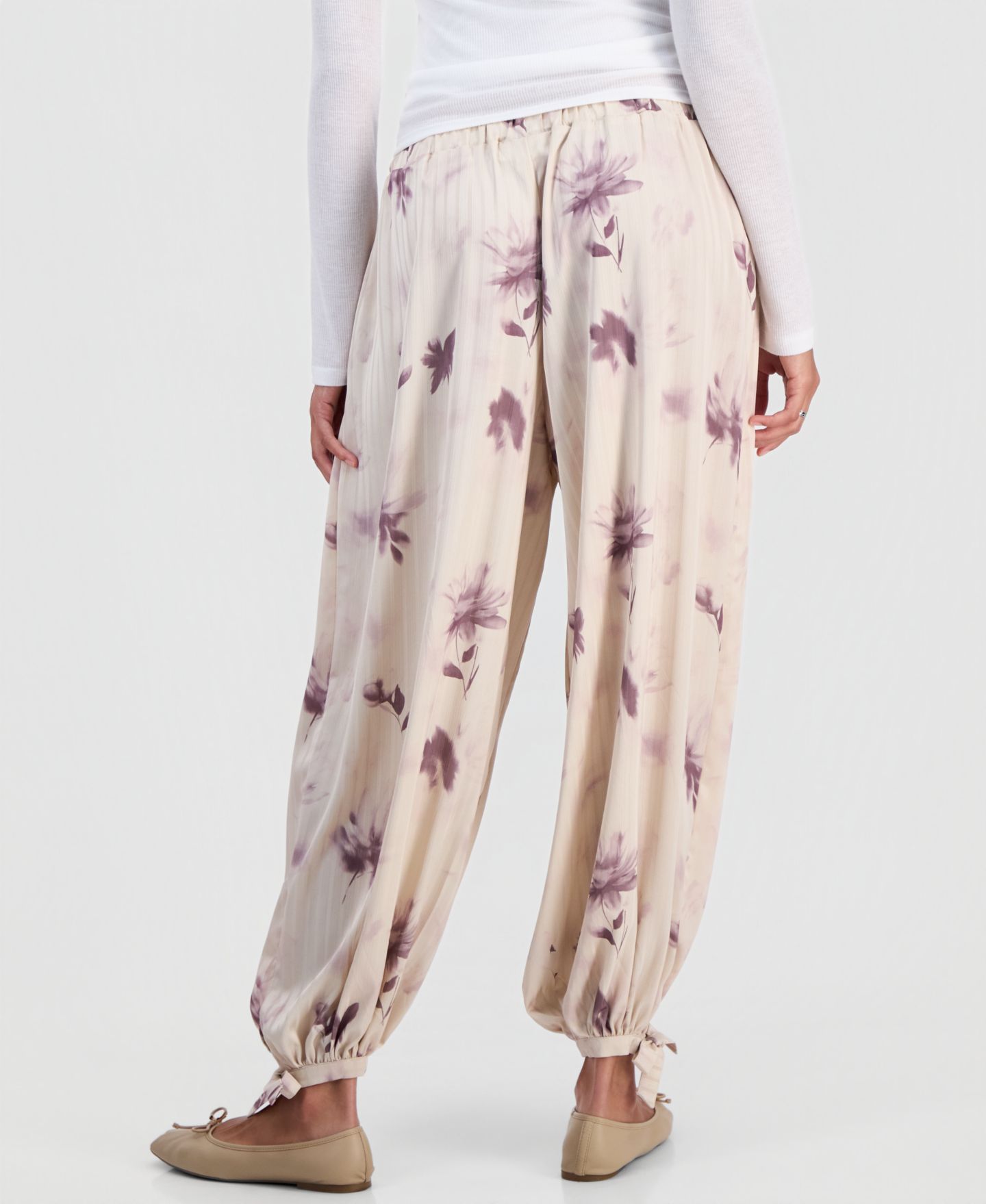 Женские брюки And Now This Floral-Print Tie-Hem Balloon, цвет: Пыльный розовый — фото 4