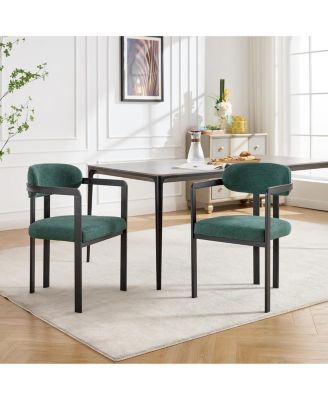 Modern Dining Room Chairs Set of 2 Upholstered Boucle Kitchen Dining Chairs Metal Legs