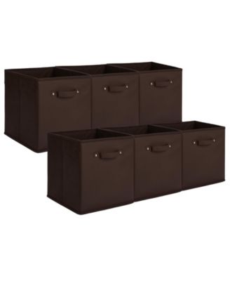 6-Pack Foldable Fabric Storage Bins with Faux Leather Handles, Cube Organizer Baskets for Shelves and Closet