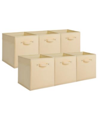 6-Pack Foldable Fabric Storage Bins with Faux Leather Handles, Cube Organizer Baskets for Shelves and Closet