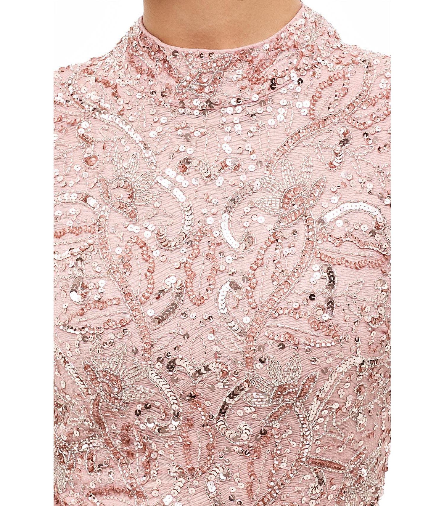 Women's Modest Embellished Sequins Trail Gown