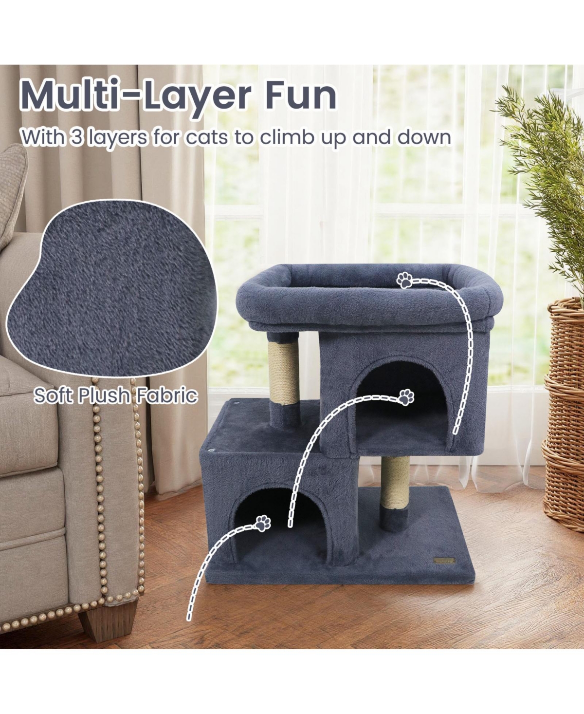 Gymax 25.5'' Cat Tree with 2 Large Condo Padded Top Perch Sisal Scratching Posts for Cats