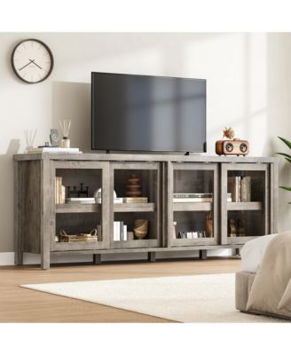 Modern TV Stand for 65 Inch, Entertainment Center with Storage Cabinet, 4 Sliding Glass Doors, Mid Century Media Console Table for Living Room