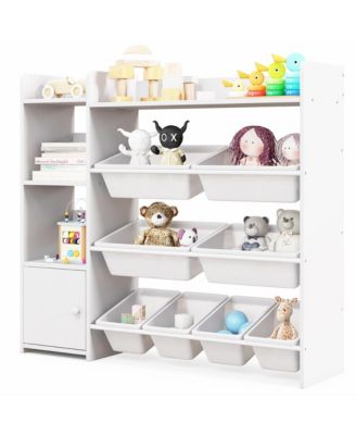 4-Tier Kids Toy Storage Organizer Bookshelf with 8 Toy Organizer Bins Door
