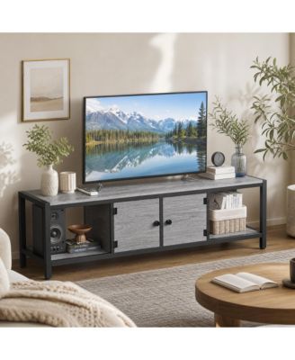 Double Door TV Cabinet with Metal Accents, 58 Inch Media Console with Storage for Living Room Entertainment