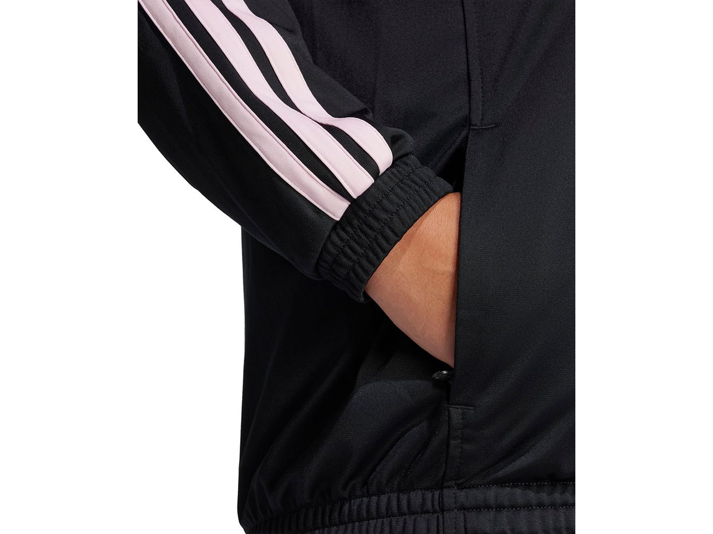 Женская куртка adidas Plus Size Essentials Tricot Three Stripes Track, цвет: Чёрный / Прозрачный розовый — фото 4
