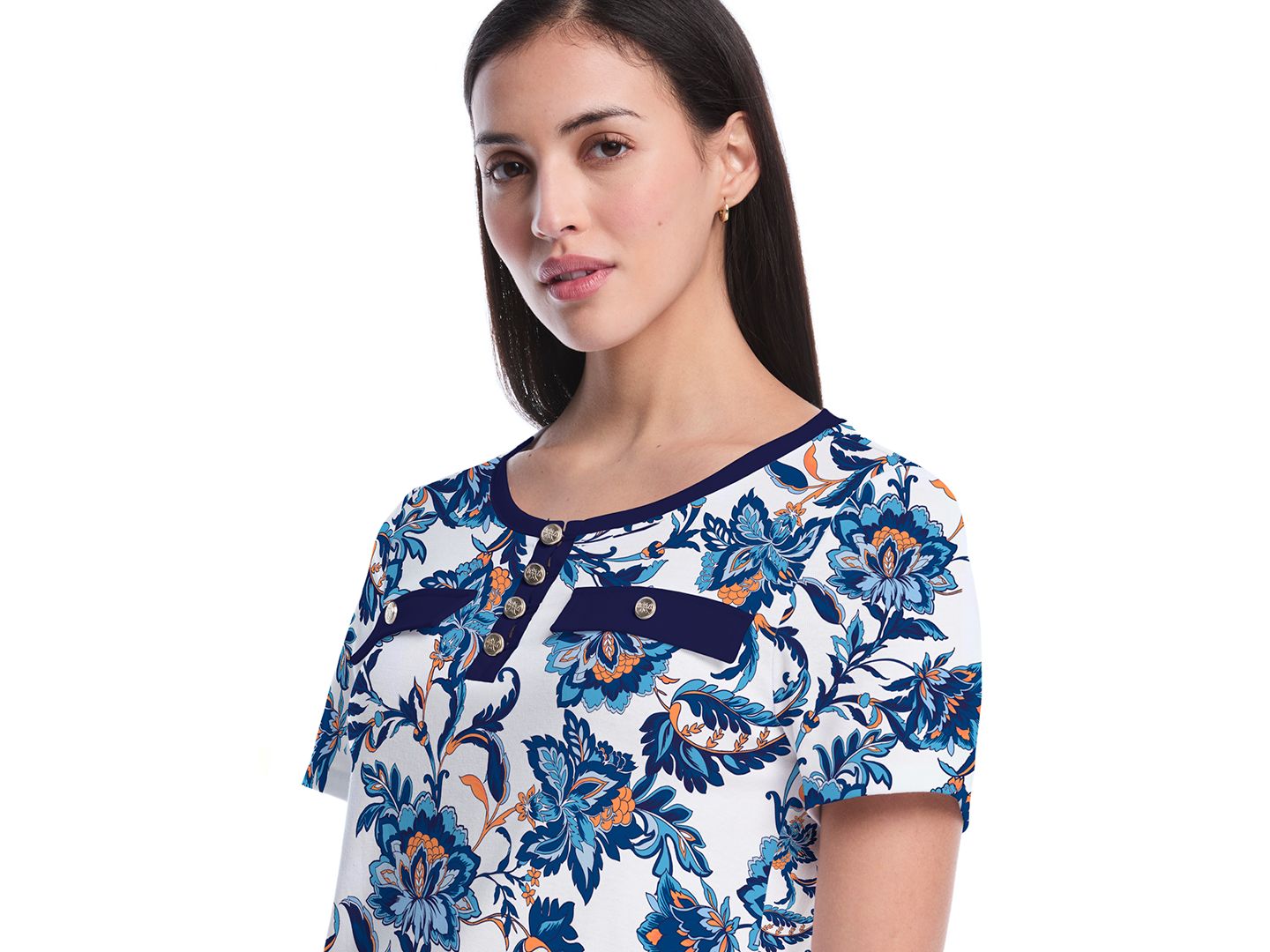 Женский топ Rafaella Petite Botanical Short-Sleeve, цвет: Насыщенный синий — фото 4
