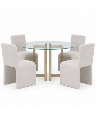 Emila 5-Piece Fabric Round Table and Upholstered Chairs Dining Set