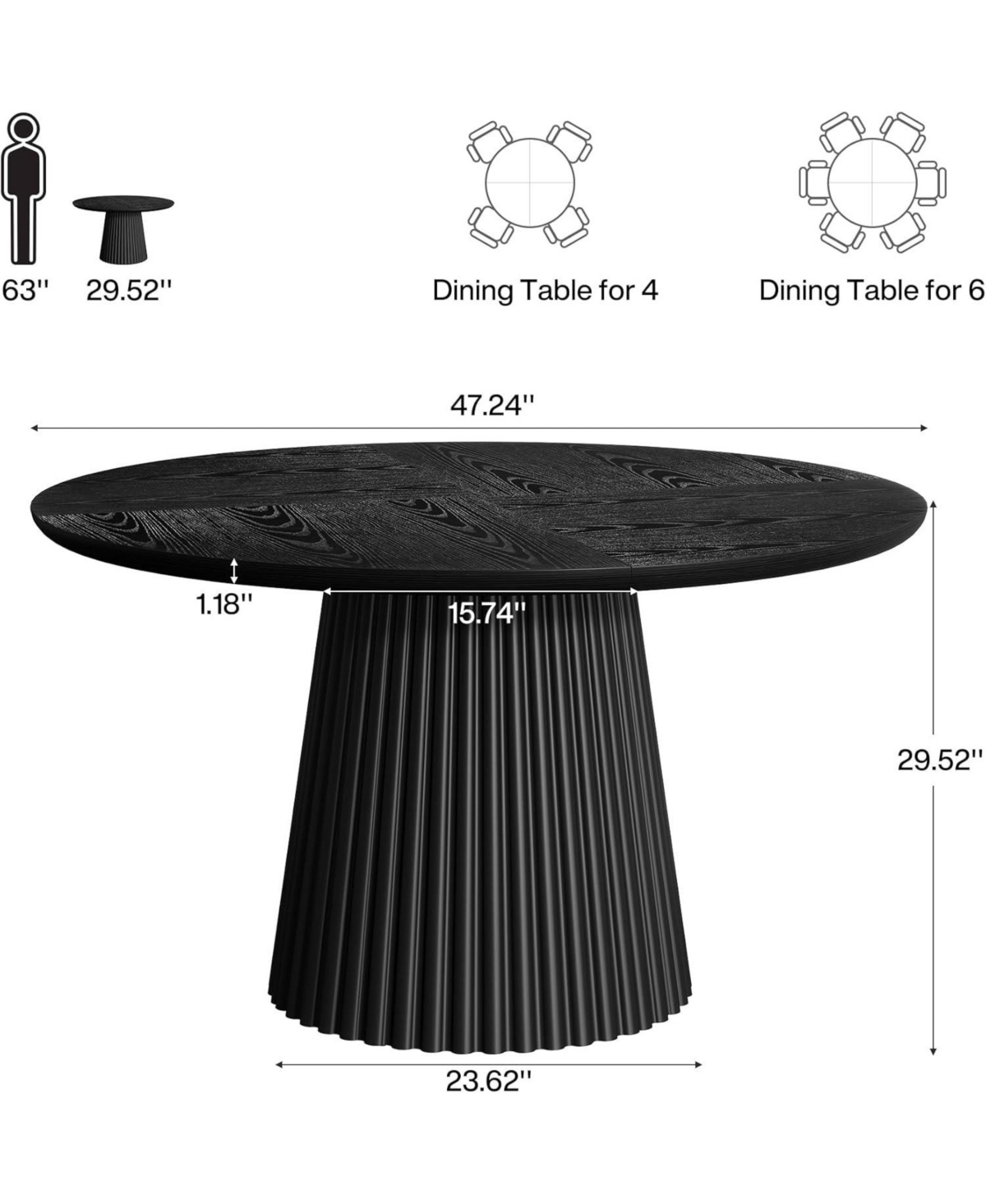 Tribesigns 47 Inch Round Dining Table for 4 to 6 People, Farmhouse Kitchen with Heavy Duty Fluted Pedestal Base Only