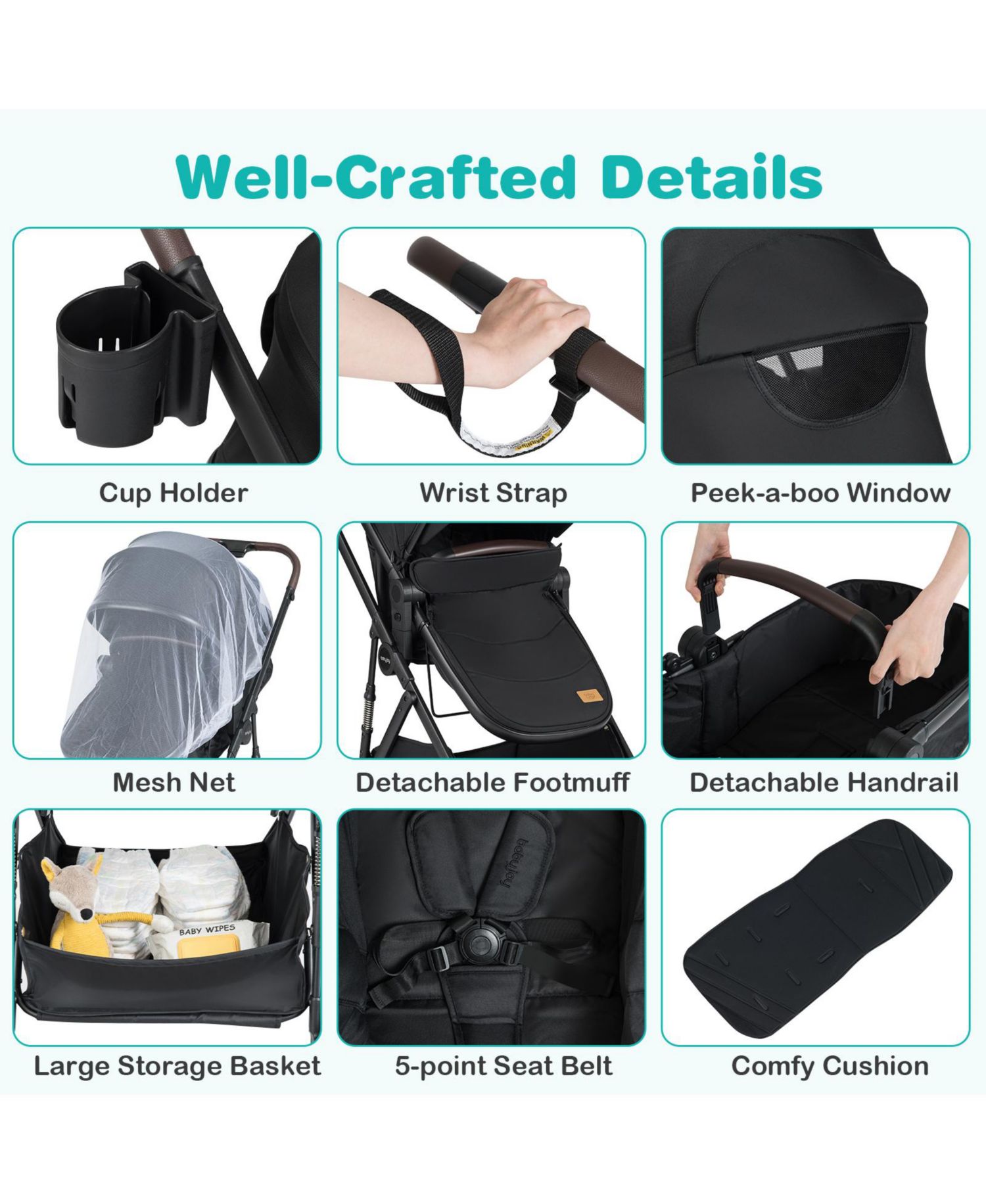 2 in 1 Baby Stroller with Bassinet Mode with Reversible Seat Adjustable Canopy