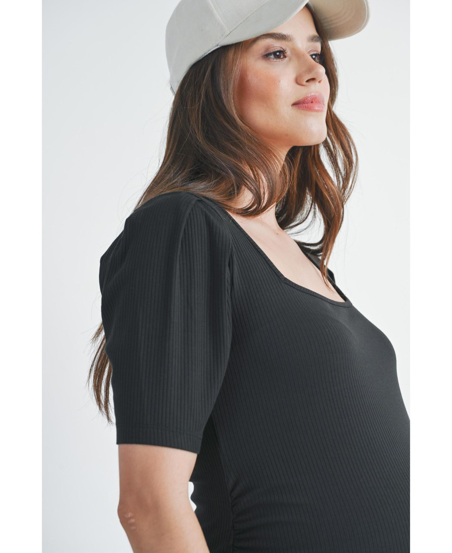 Women's Ribbed Puff Sleeve Square Neck Top