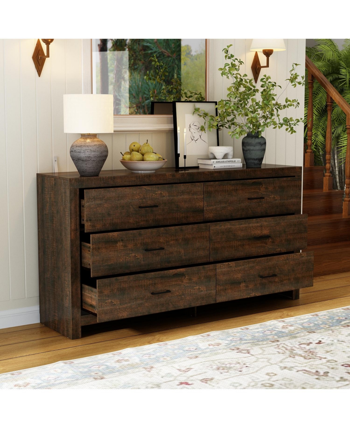 Homsee 6-Drawer Chest of Drawers - 63-Inch-Wide Storage Cabinet with Handles | Tall Dresser for Bedroom, Living Room