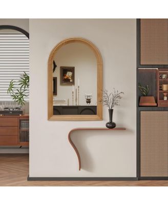 24" x 35" Arched Wood Wall Mirror, Rustic Bathroom Vanity Mirror for Entryway, Bedroom and Living Room