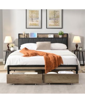 Queen Size Platform Bed Frame with Wooden Headboard and Footboard, Heavy Duty Steel, No Box Spring Needed