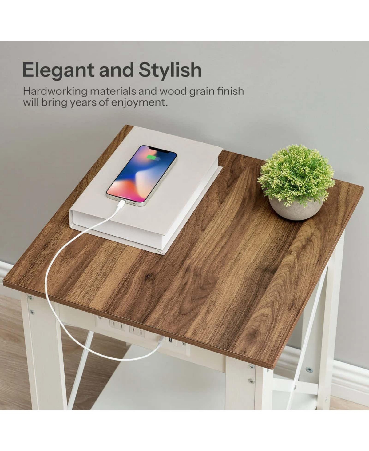 Slickblue 2-Tier Side Table with Usb Ports and Built-In Power Outlets