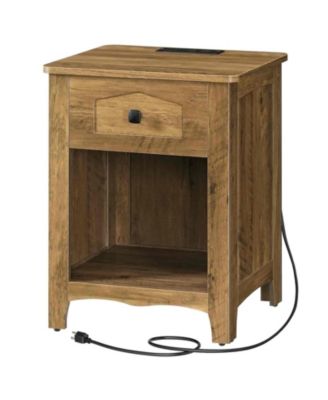 Modern Bedside Nightstand with Built-In Charging Station and Storage
