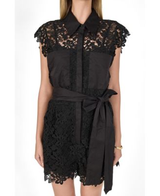Women's lace tie waist romper