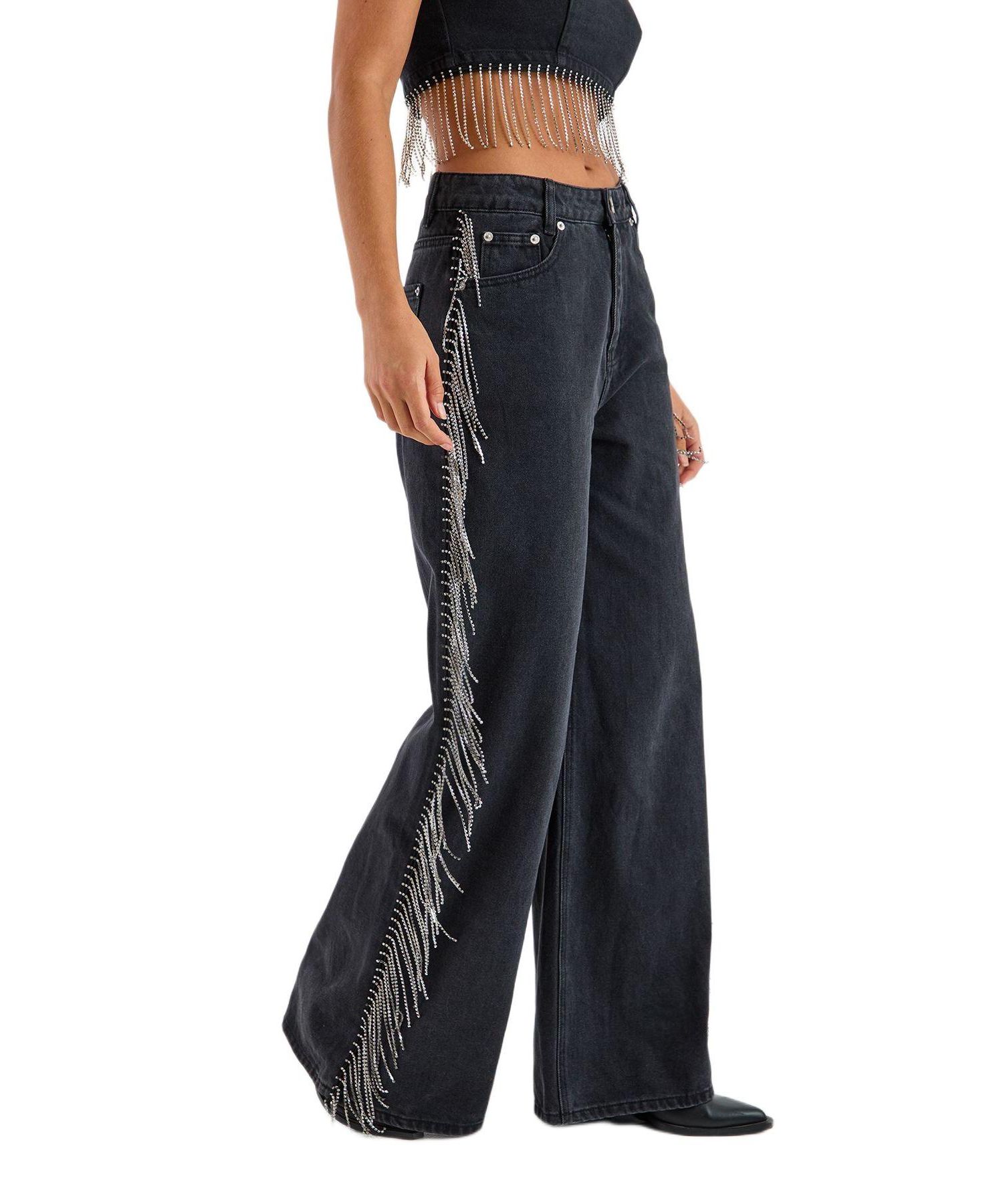 Women's Denim Diamonte Tassel Straight Leg Jeans