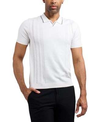 Men's Johnny Collar Textured Stripe Sweater Polo