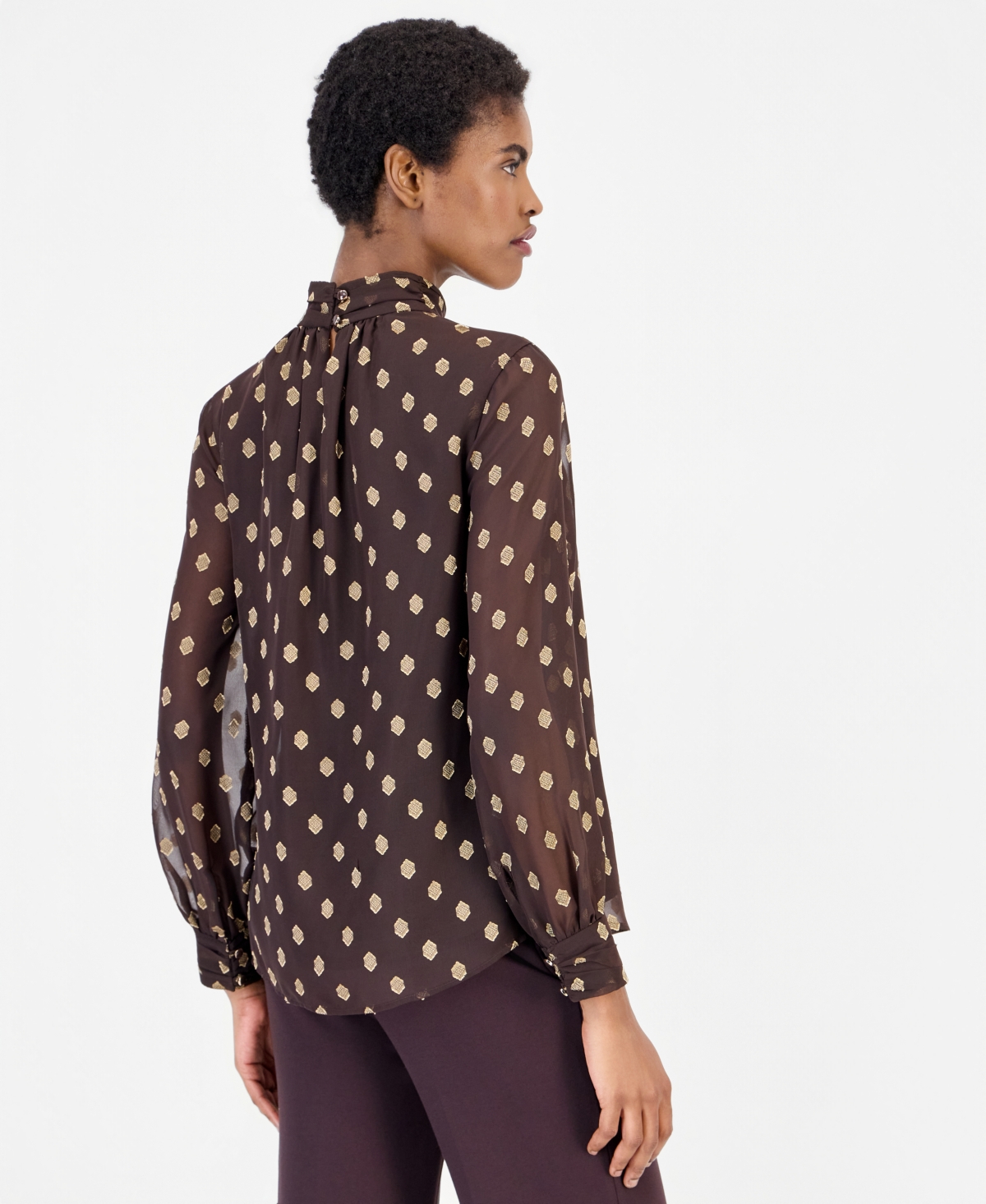 Anne Klein Women's Long-Sleeve Mock Neck Keyhole Blouse