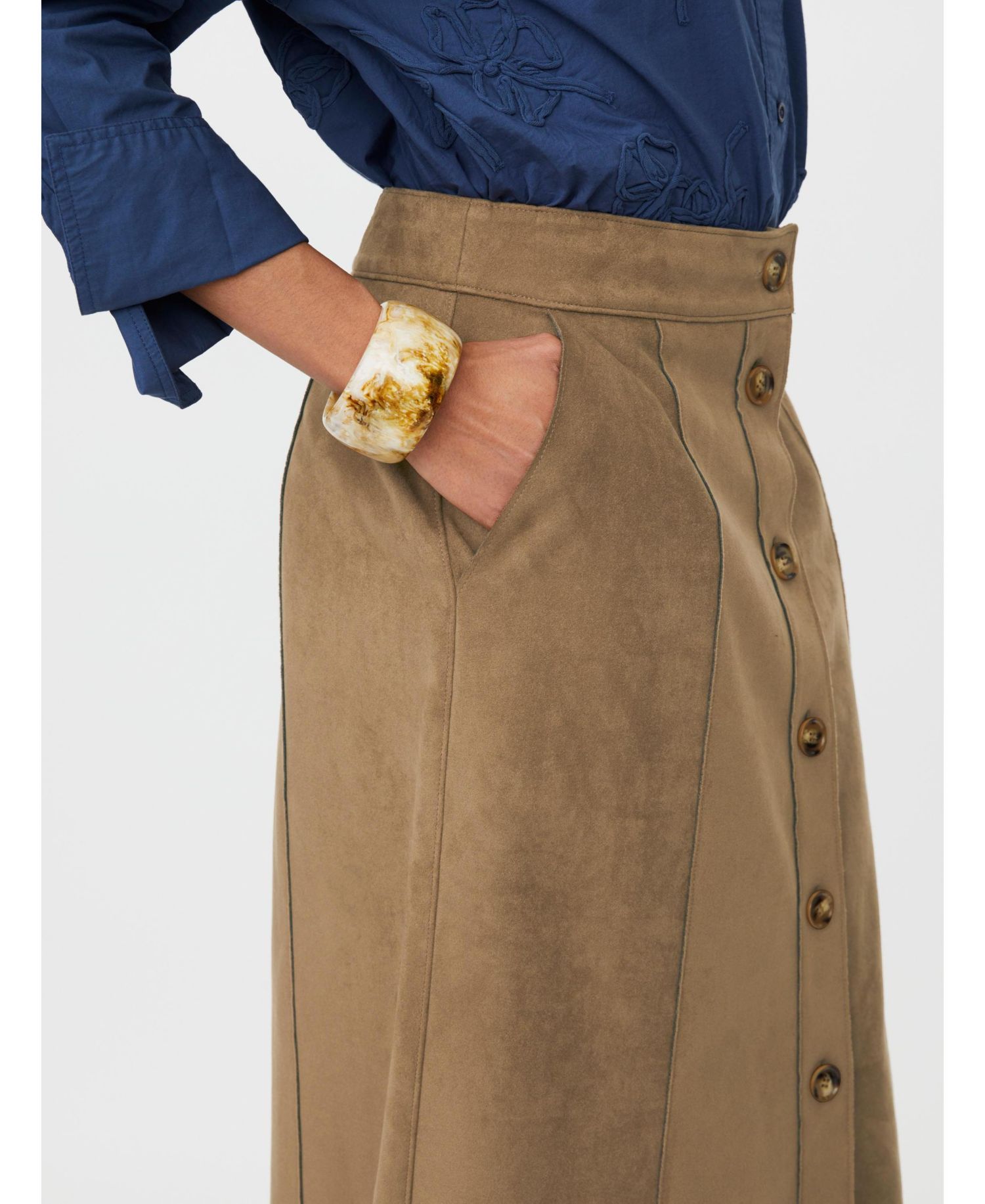 Women's Button Front Midi Skirt
