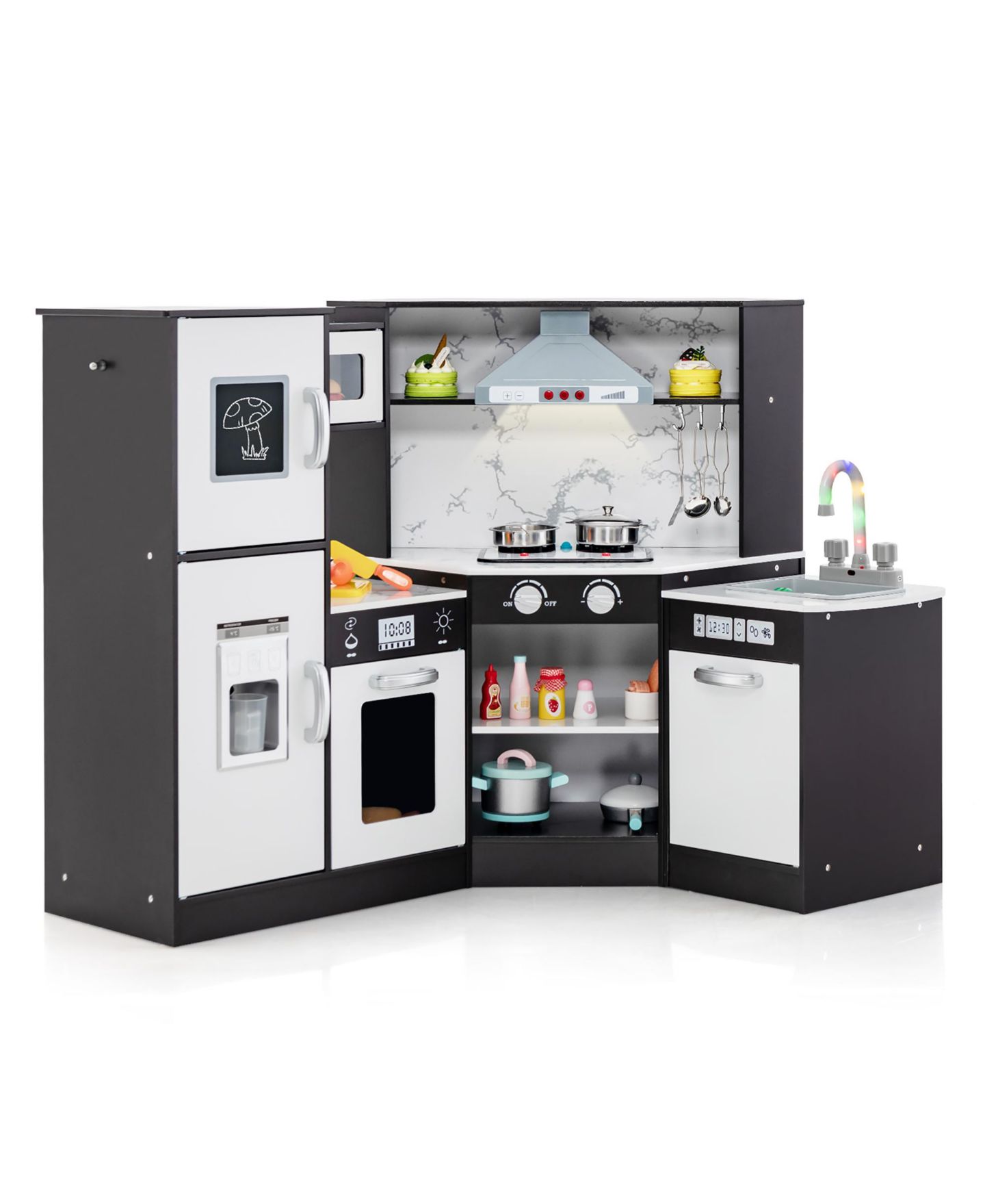 Детский игровой набор Gymax Wooden Corner Kitchen 12-Piece Playset, Ages 3+, цвет: Коричневый — фото 1