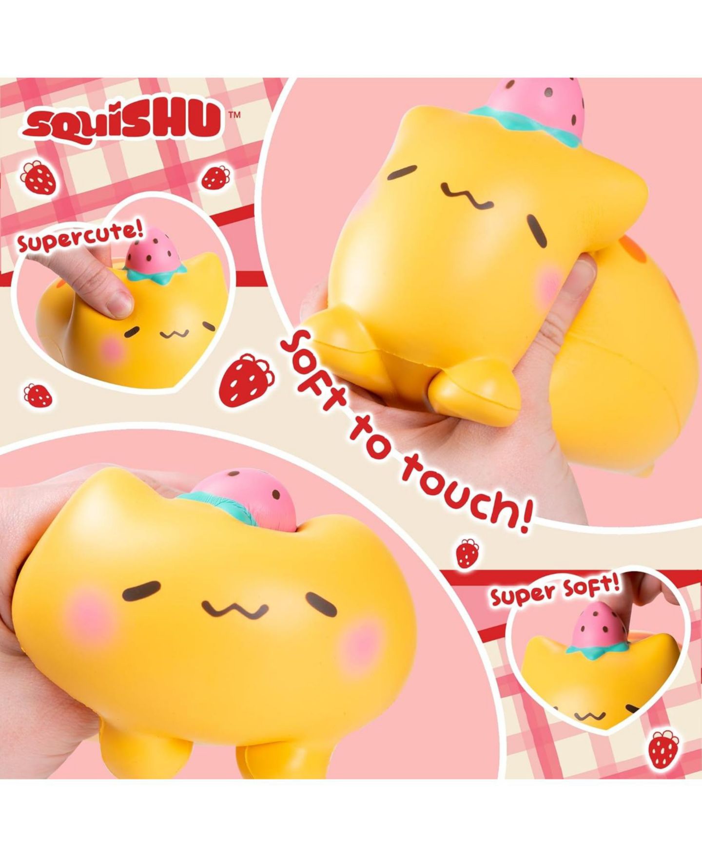 Игрушка-мялка Hamee Squishy Jumbo «Клубничный кот», медленно расправляется, антистресс — фото 4