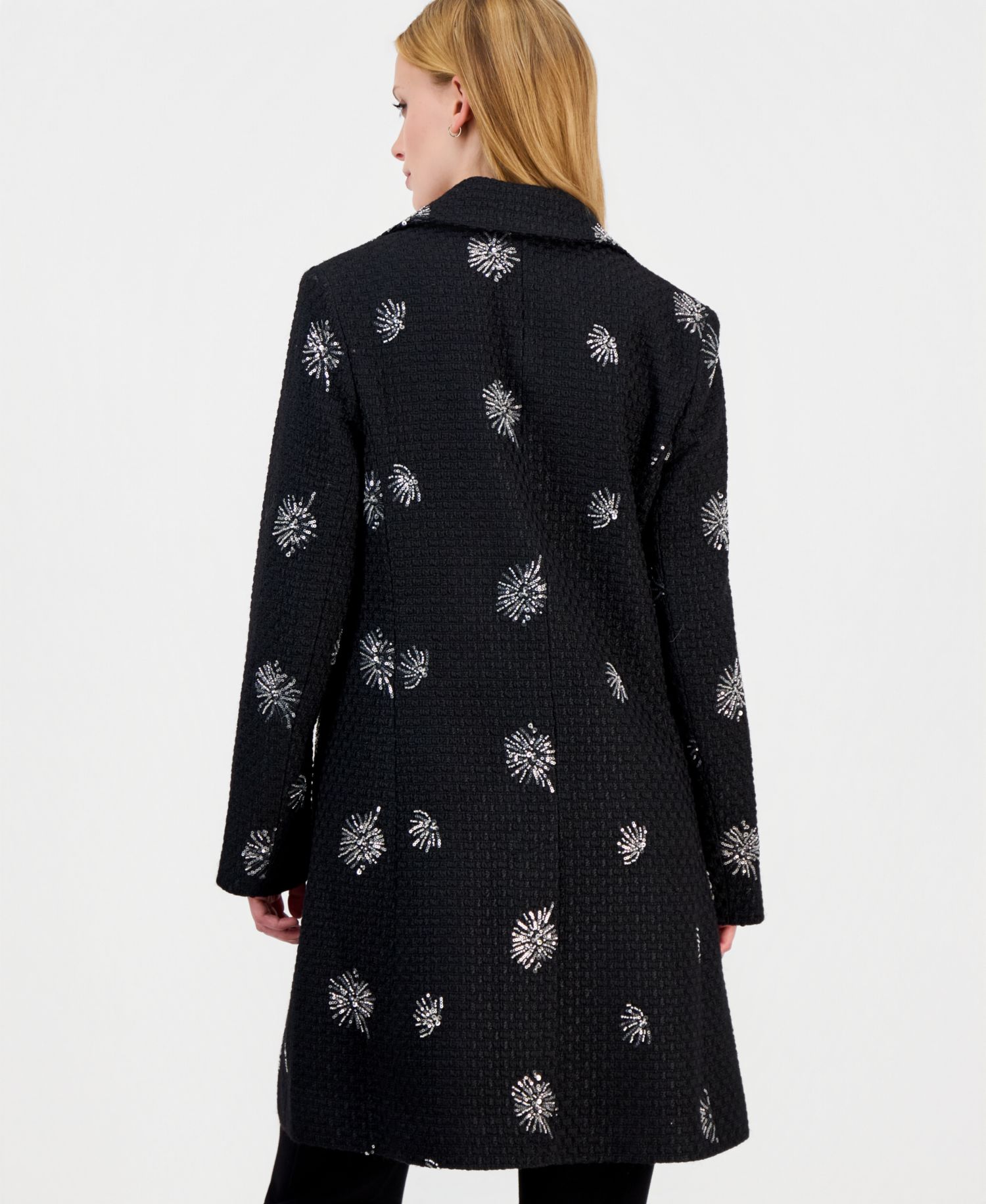 Women's Boucle-Sequin Mid-Length Coat
