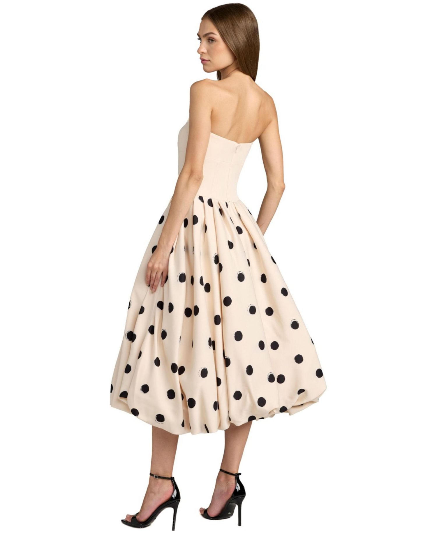 Women's Strapless Polka Dot Crepe Bubble Skirt Midi Dress