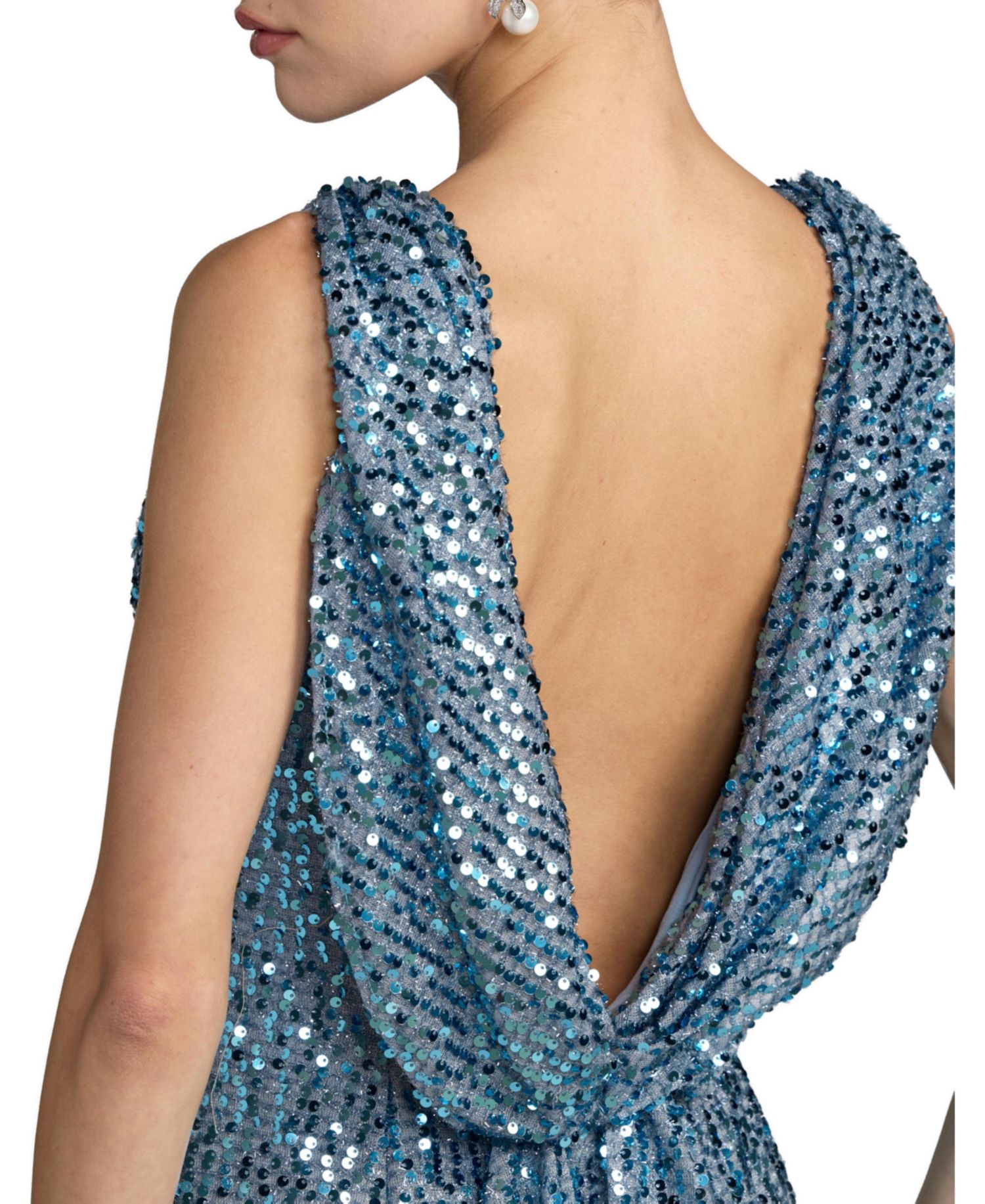 Women's Sleeveless Sequin Cowl Back Evening Gown