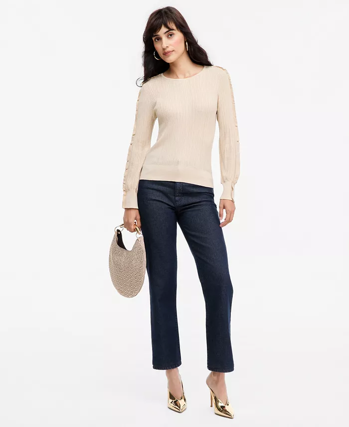 Women's Ruffle-Trim Rib-Knit Sweater - thumbnail 3