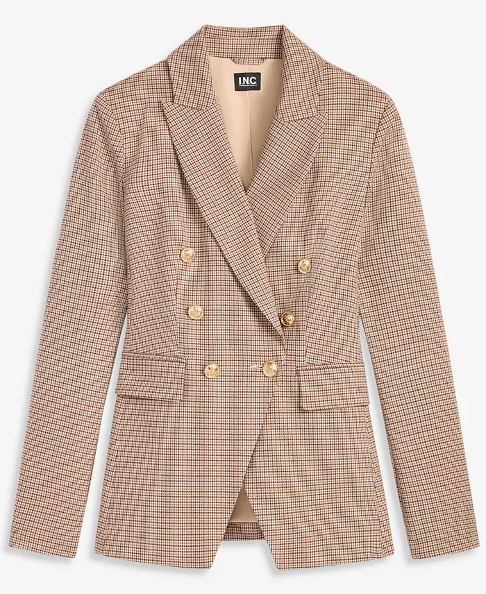 Women's Double-Breasted Houndstooth Blazer - thumbnail 7