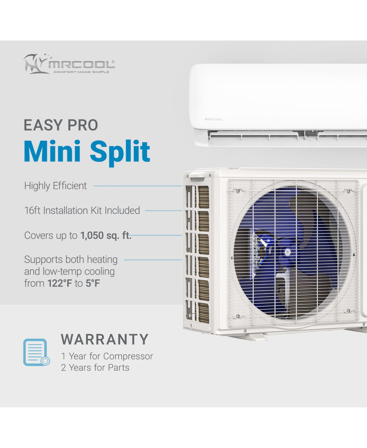 Mrcool Easy Pro 24K Btu Diy Ductless Mini-Split Air Conditioner Heat Pump System