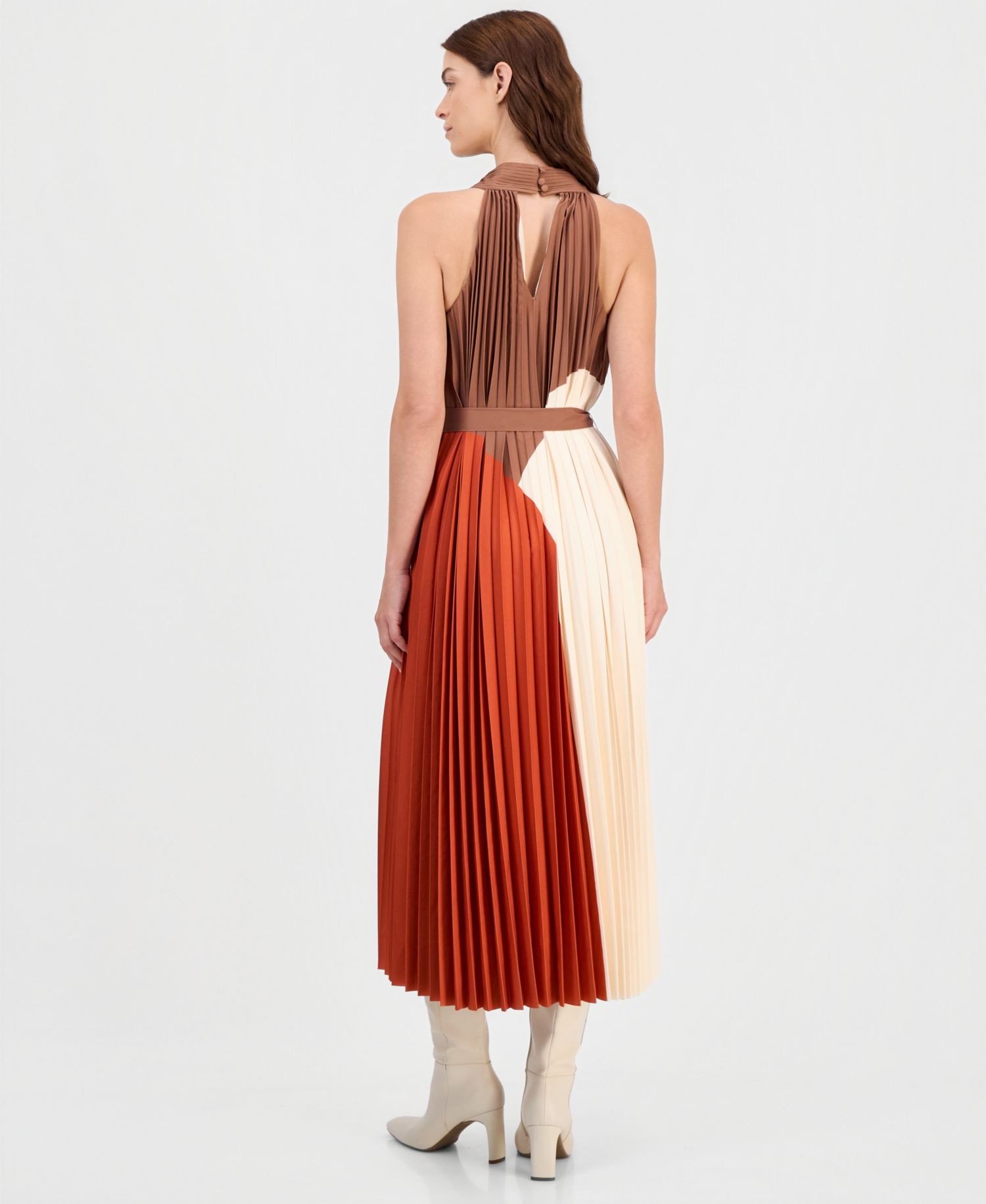 Women's V-Neck Pleated A-Line Midi Dress