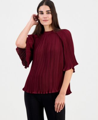 Women's Elbow-Sleeve Pleated Blouse
