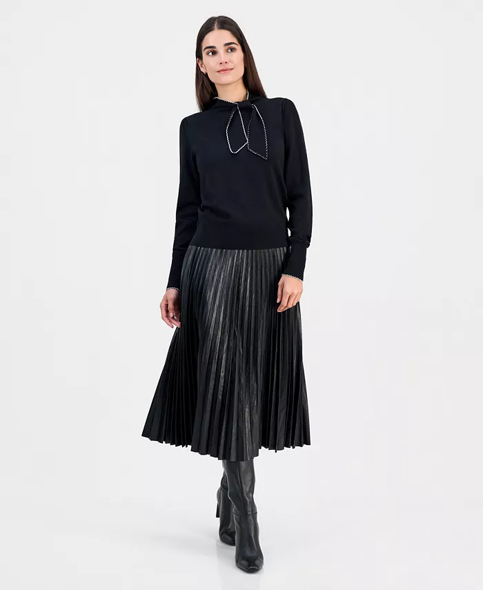 Women's Contrast-Tipped Bow-Tie Sweater - thumbnail 2