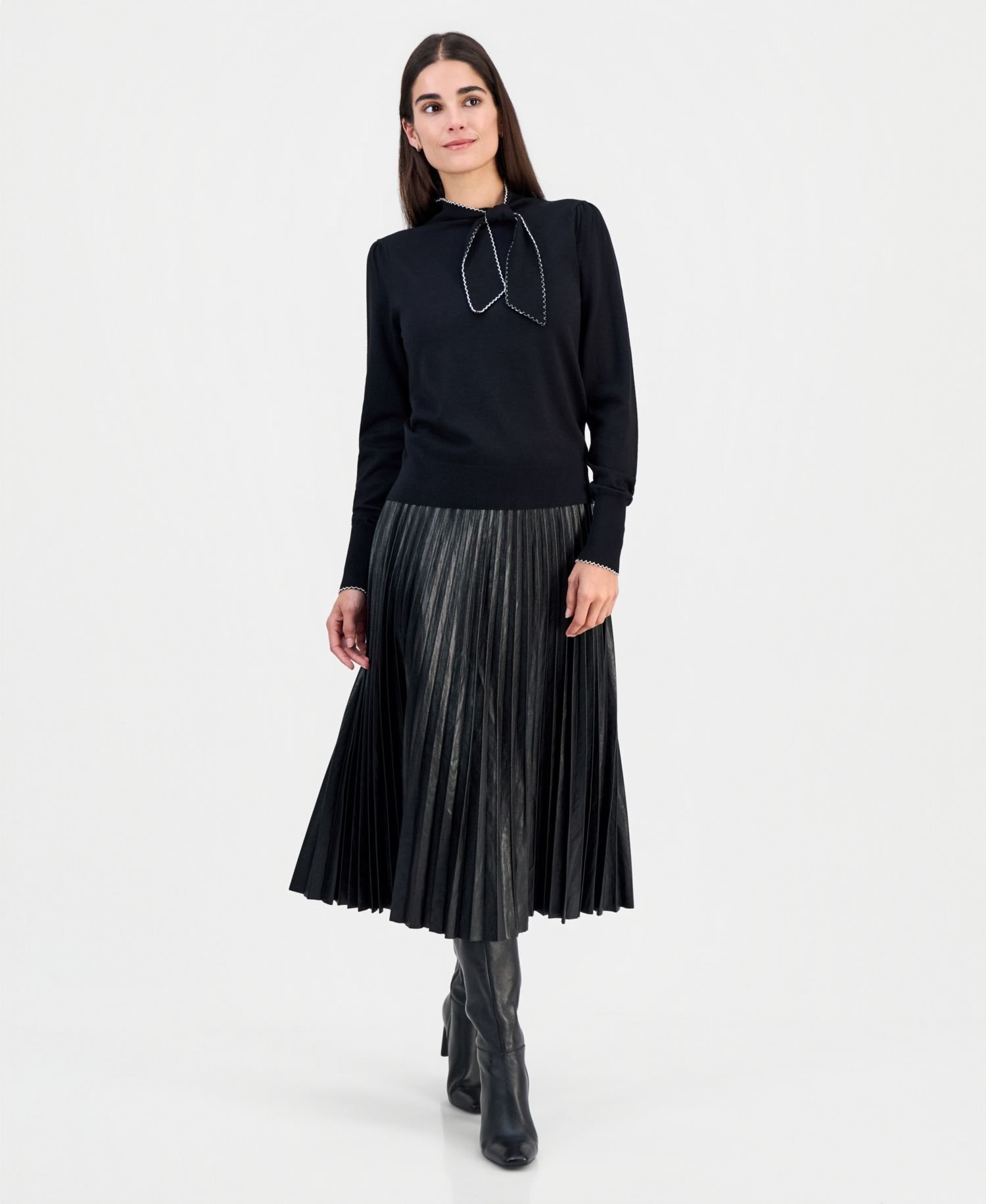 Women's Contrast-Tipped Bow-Tie Sweater