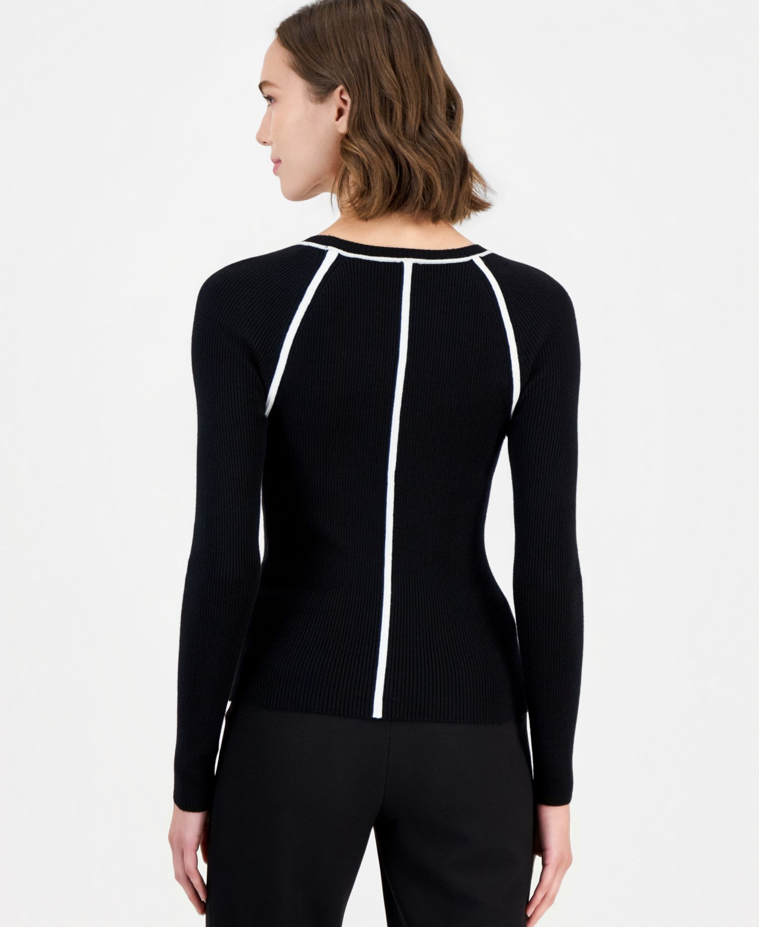 Women's Raglan-Sleeve Ribbed Crewneck Long-Sleeve Pullover Sweater