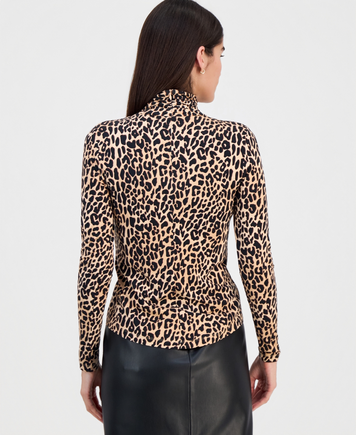 T Tahari Women's Printed Shirred Turtleneck Top