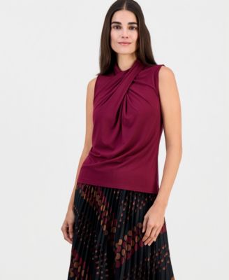 Women's Asymmetric Draped-Neck Sleeveless Top