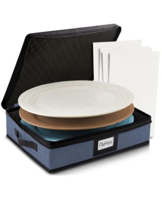 Platter Storage Case - Fine China Storage Containers Hard Shell, Quilted and Stackable Platter Storage Container with Handles