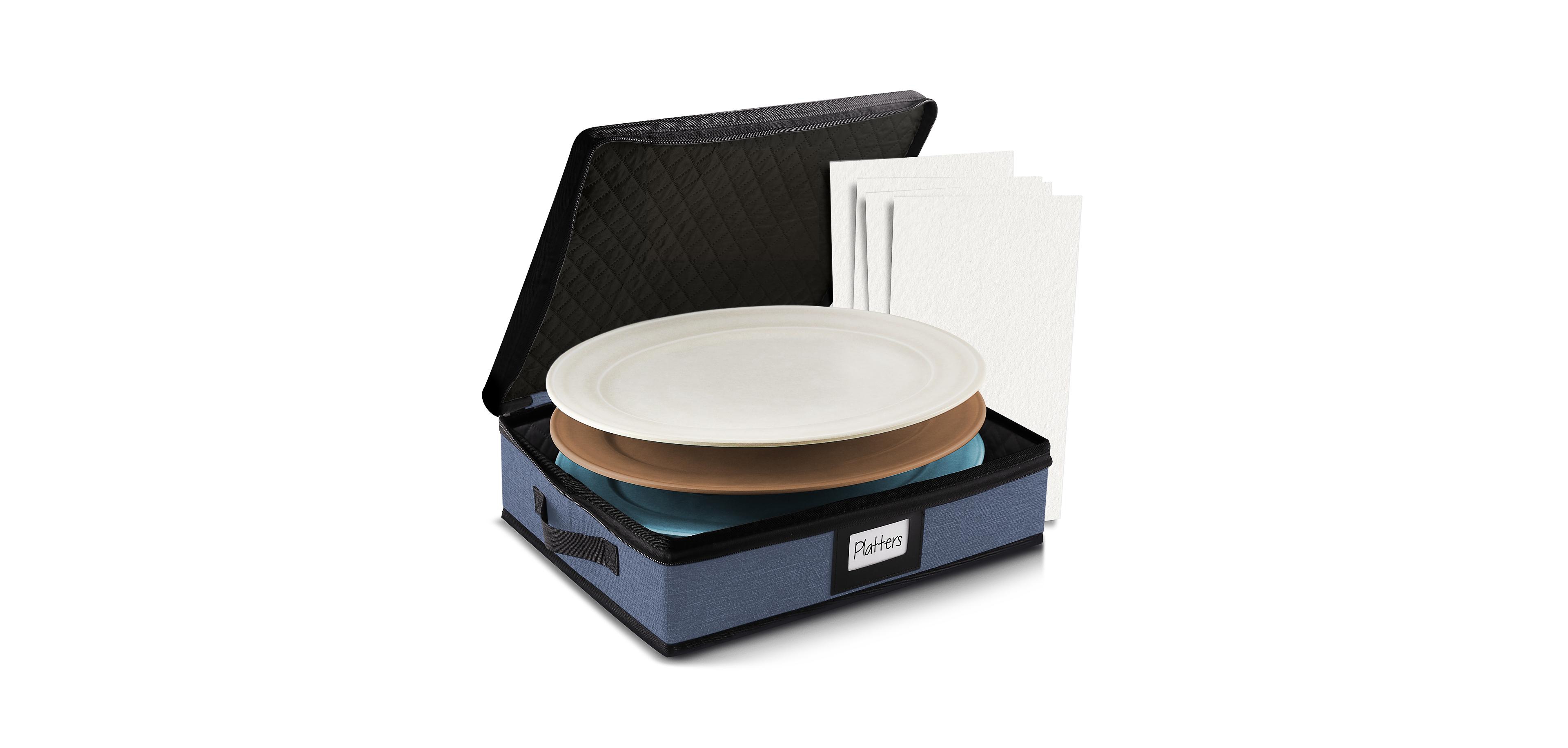 Platter Storage Case - Fine China Storage Containers Hard Shell, Quilted and Stackable Platter Storage Container with Handles