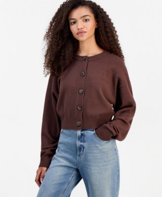 Juniors' Crewneck Cropped Cardigan
