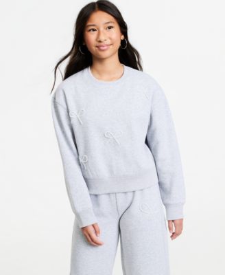 Girls' 7-16 Mini Imitation Pearl Bow Crewneck Sweatshirt
