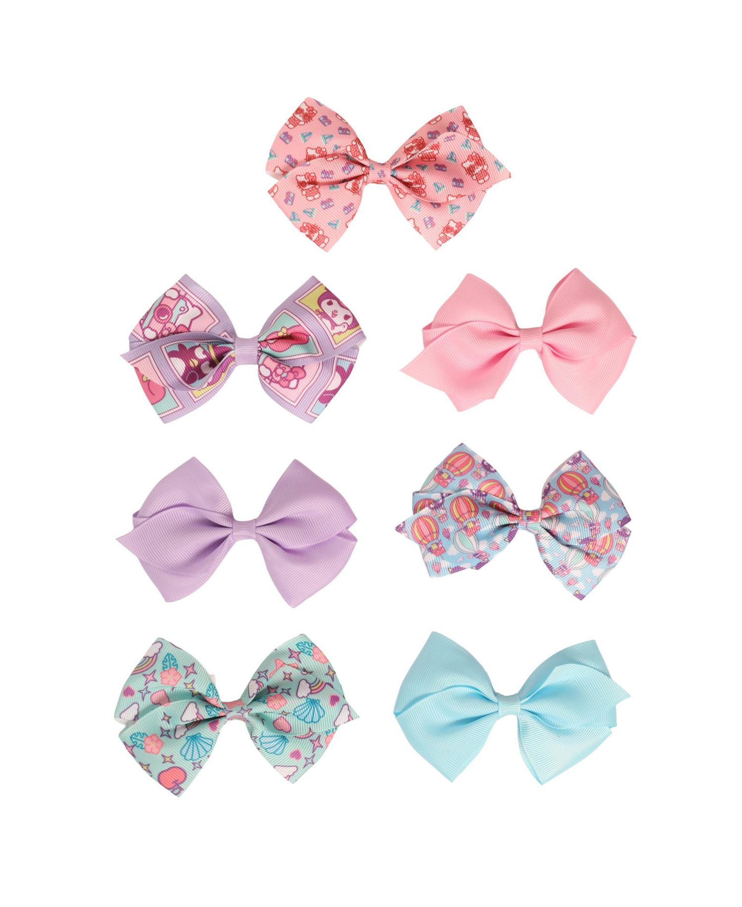 and Friends Bows for Hair 7-Piece Set Official License, Sanrio Hair Accessories with Kuromi and Badtz-Maru