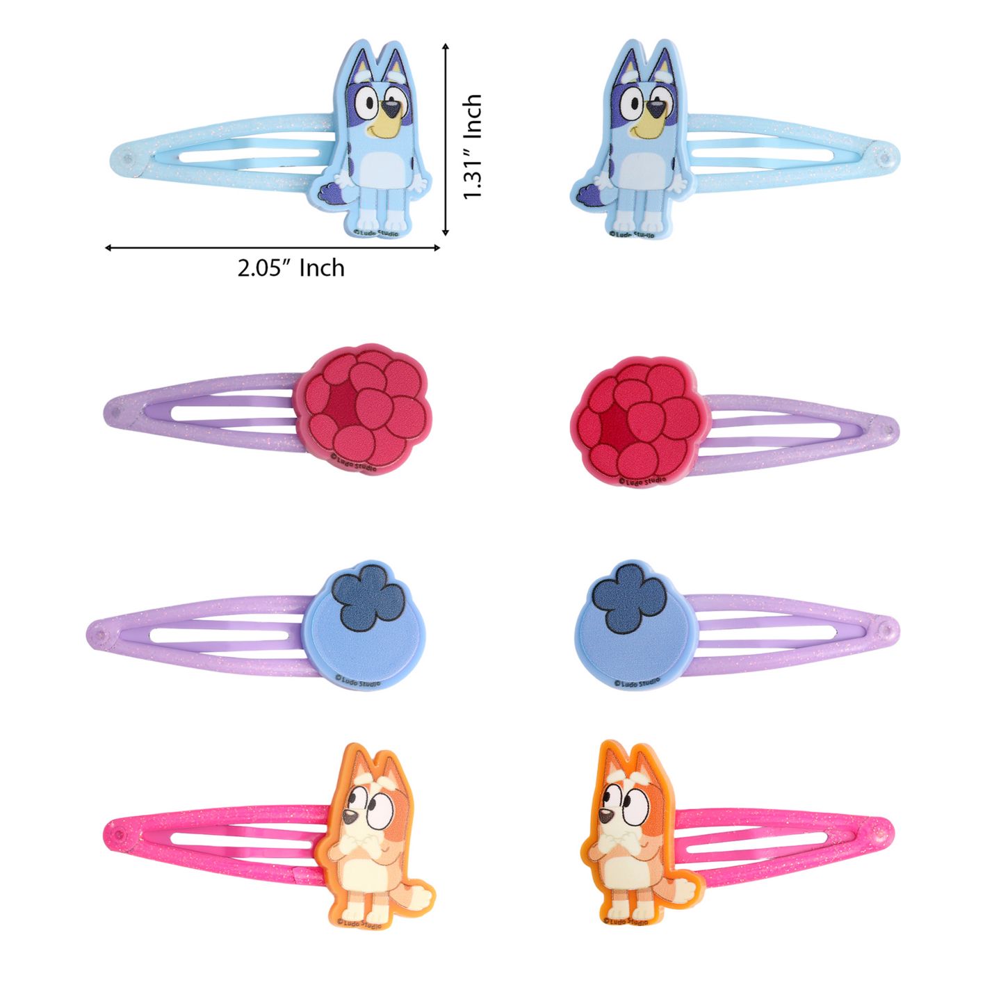 Детские аксессуары для волос Bluey Hair Clips 8-Piece Set Official License, Snap Back Hair Clip, Accessories, цвет: Разноцветный — фото 3