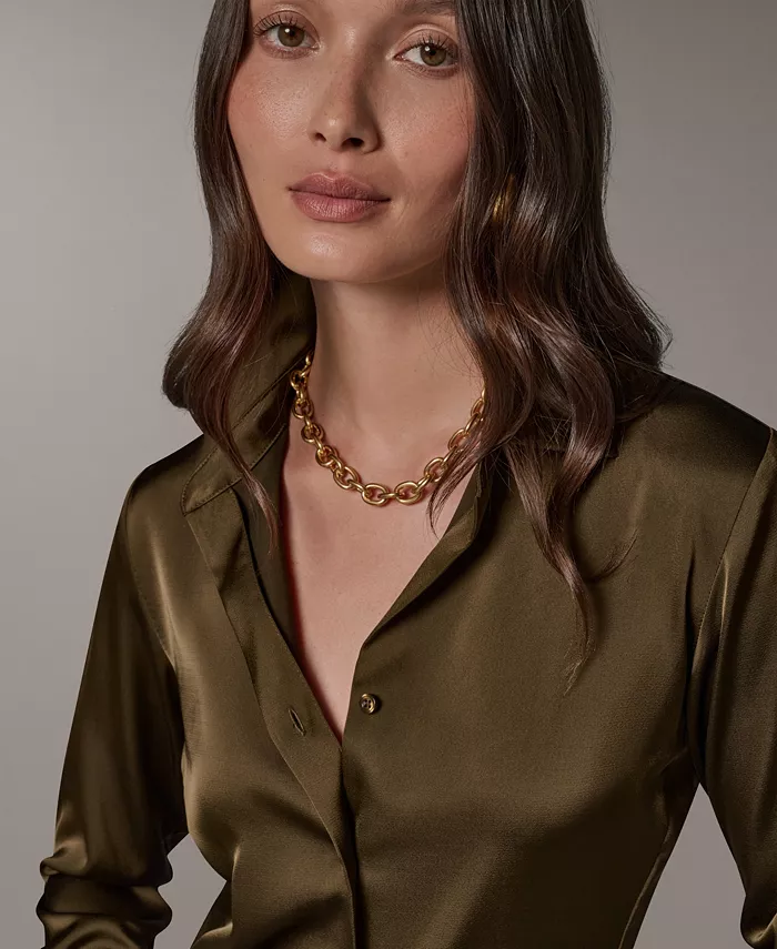 Petite Collared Button-Up Blouse - thumbnail 4